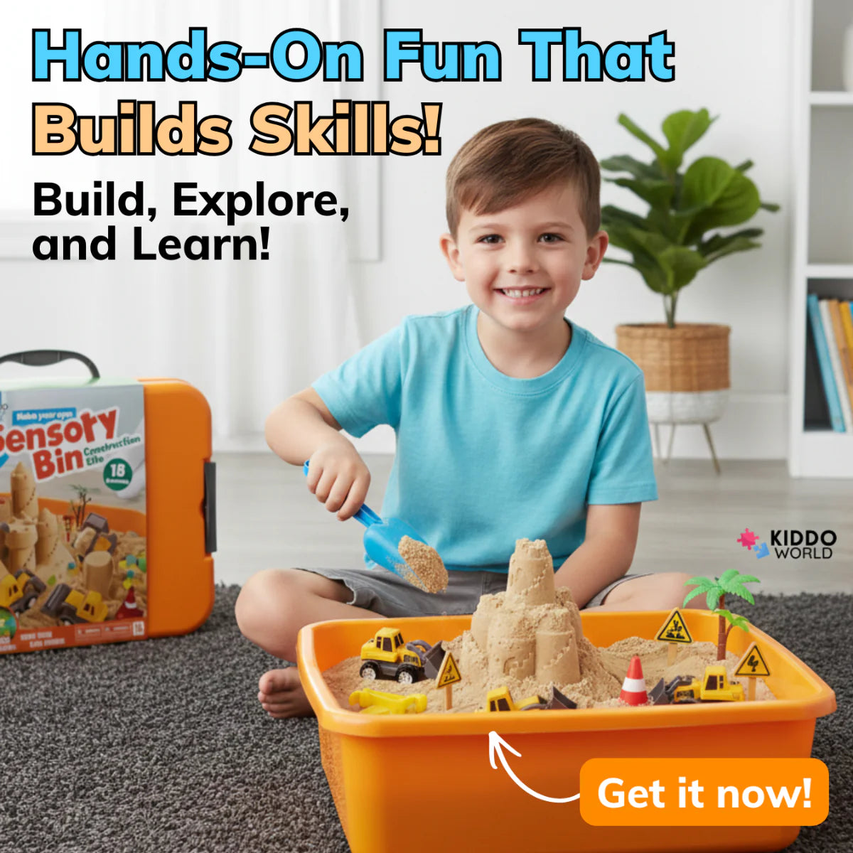 Sensorik-Set mit magnetischem Sand & leuchtenden Steinen | Baustelle & Bagger