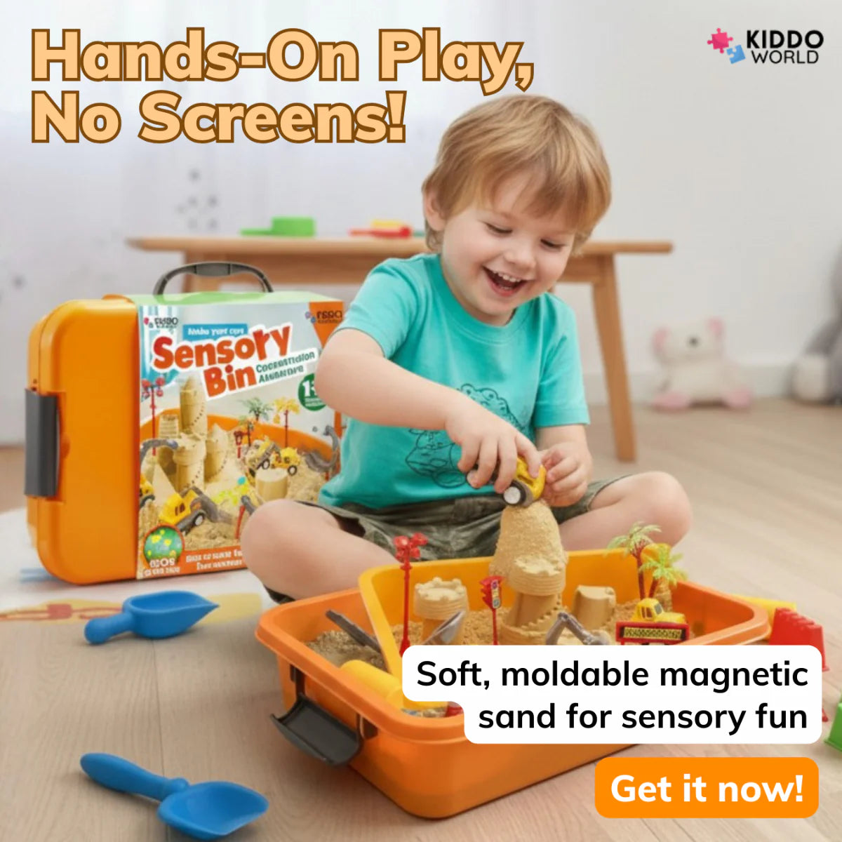 Sensorik-Set mit magnetischem Sand & leuchtenden Steinen | Baustelle & Bagger