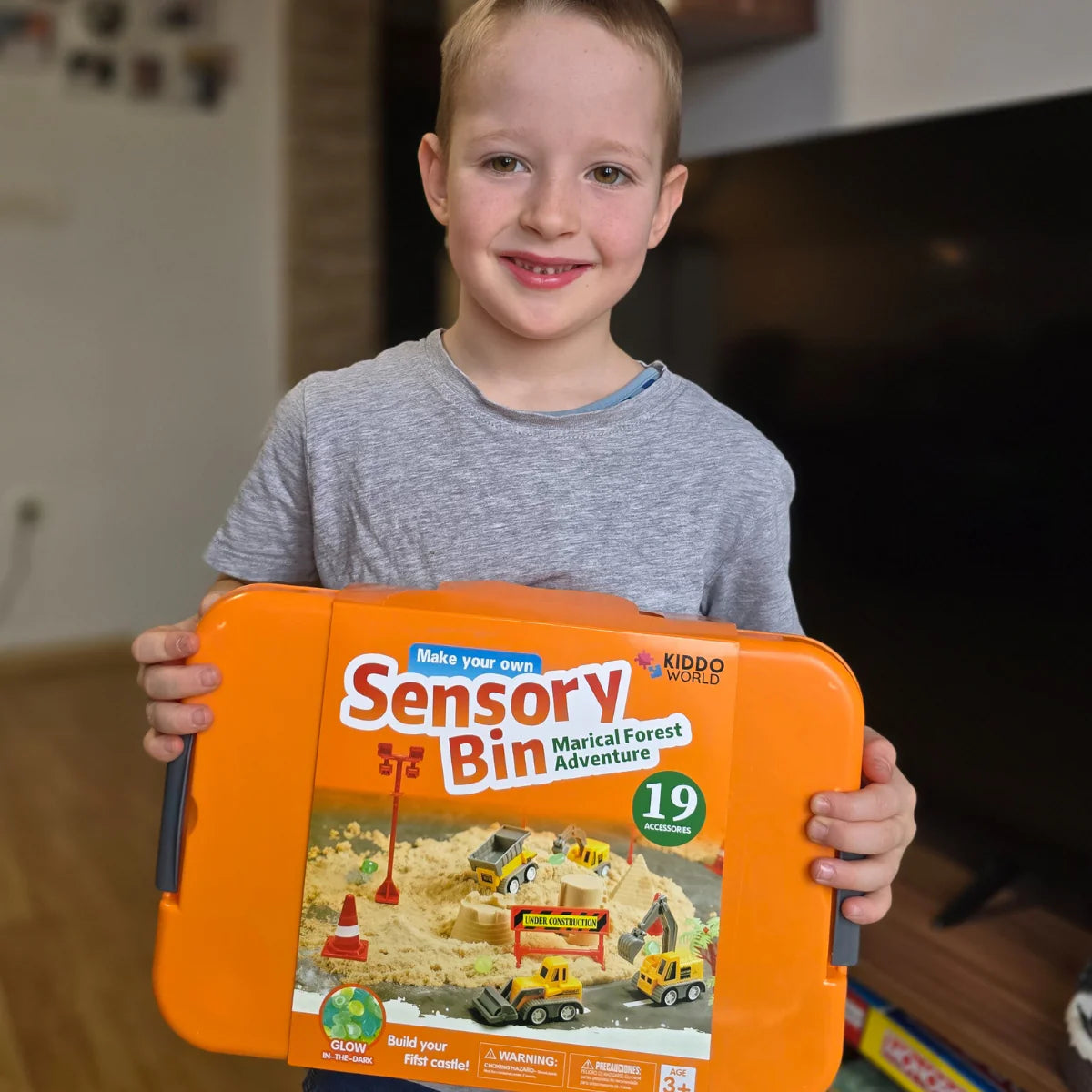 Sensorik-Set mit magnetischem Sand & leuchtenden Steinen | Baustelle & Bagger