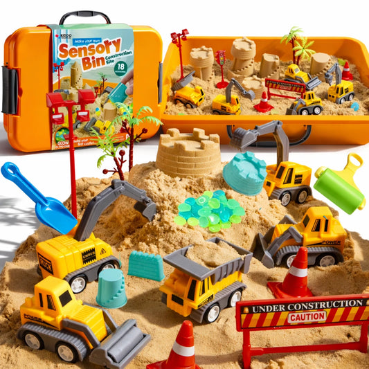 Sensorisches Spielset mit magnetischem Sand und leuchtenden Steinen | Baustelle | für Kinder ab 3 Jahren