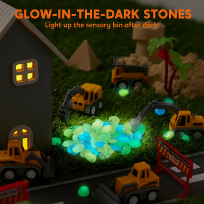 Sensorik-Set mit magnetischem Sand & leuchtenden Steinen | Baustelle & Bagger