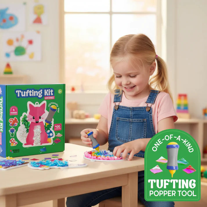 Kreatives Bundle 2+1 GRATIS | Tufting-Kit + Pom-Pom-Kit + Folien-Spaß | Für Kinder ab 6+ Jahren
