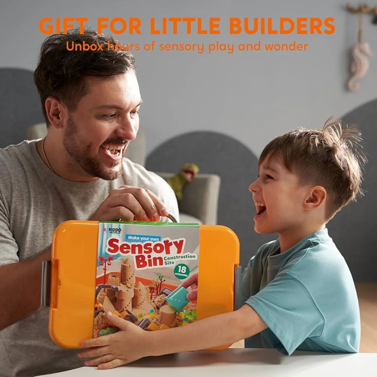 Sensorik-Set mit magnetischem Sand & leuchtenden Steinen | Baustelle & Bagger