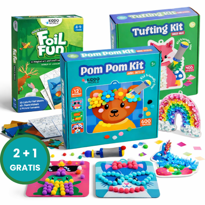 Kreatives Bundle 2+1 GRATIS | Tufting-Kit + Pom-Pom-Kit + Folien-Spaß | Für Kinder ab 6+ Jahren