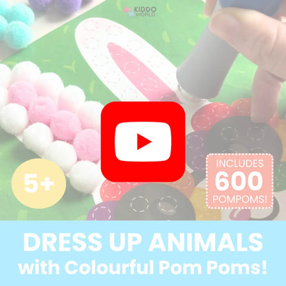 Pom-Pom-Set mit kinderleichtem Werkzeug | 12 Tiermotive + 600 Pom-Poms